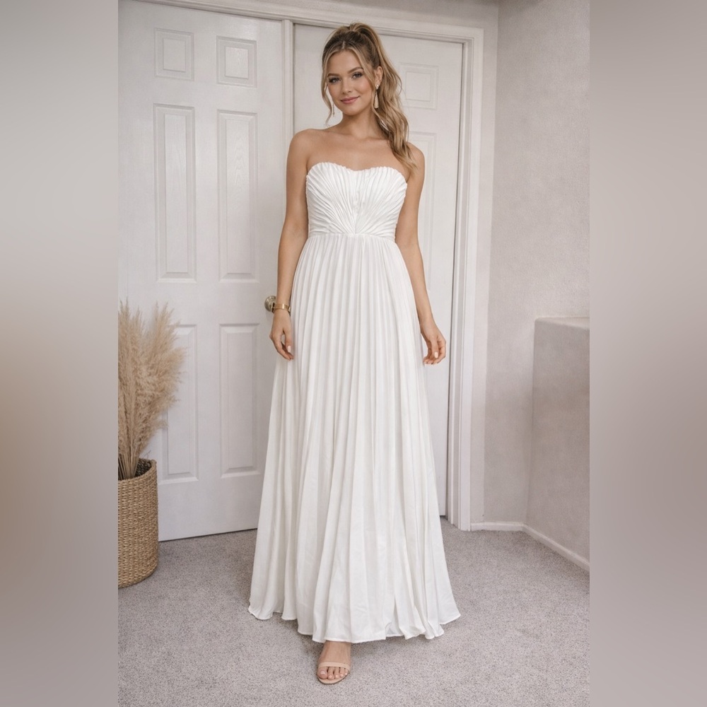 White pleated tube Corset Maxi Dress formal beach wedding size 14 New No tag